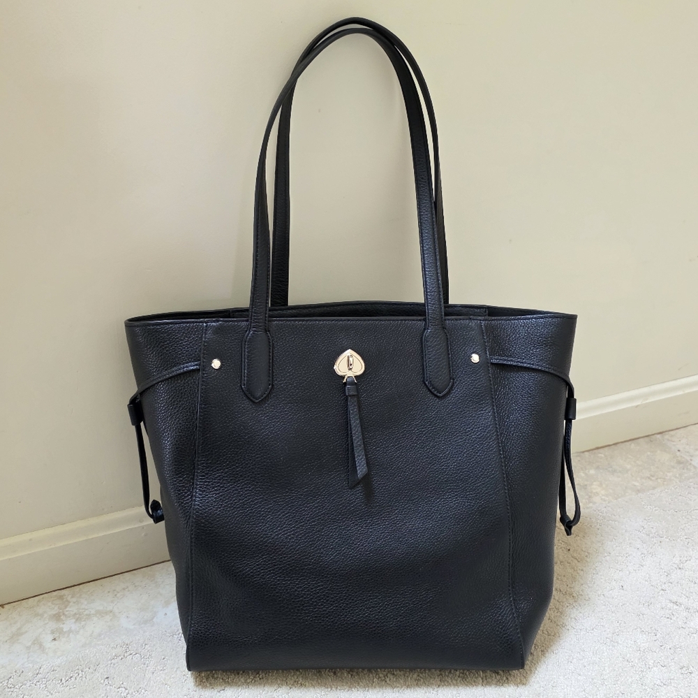 Kate Spade Marti Pebble Black Leather Tote Bag With Brass Hardware